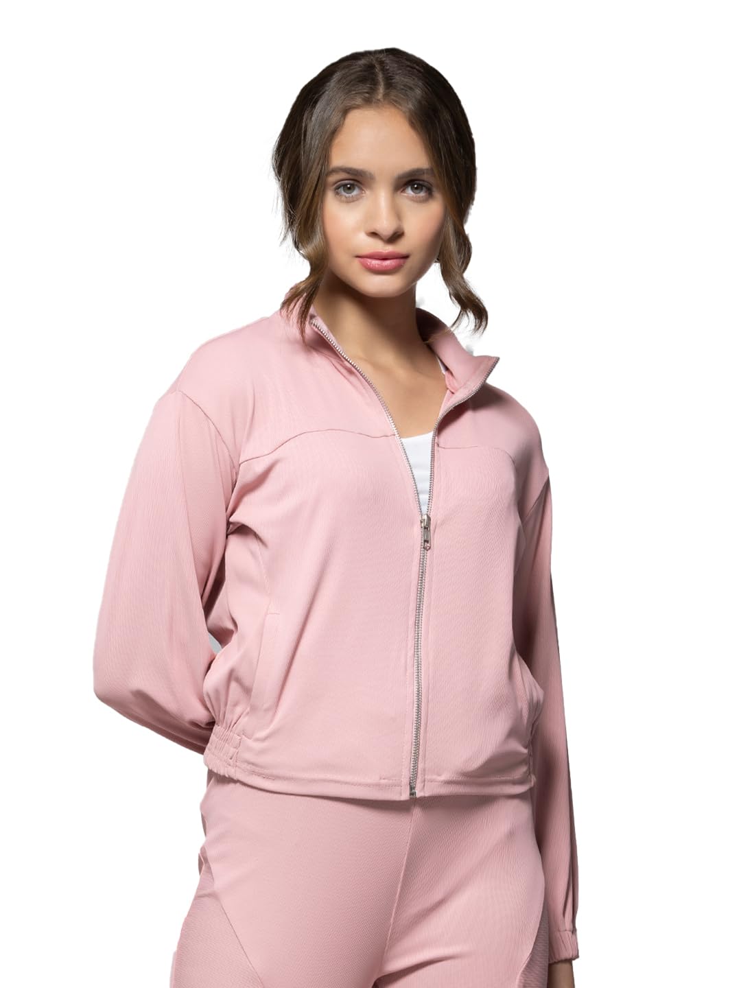 SHAYE HighNeck Pink Solid Long Sleeves Casual Jackets for Women 2