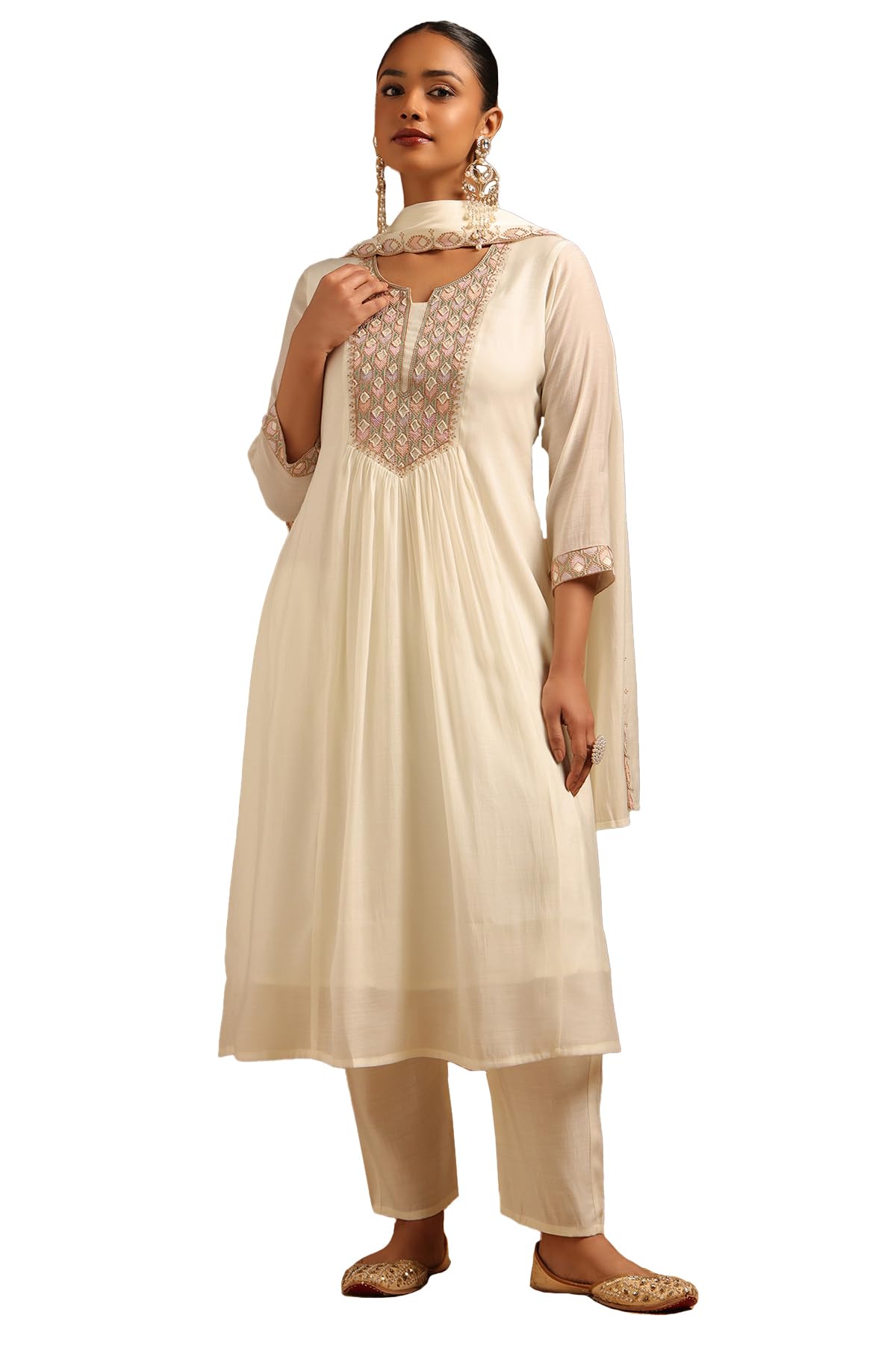 Soch Women Chanderi Machine Embroidery Salwar Suit Set