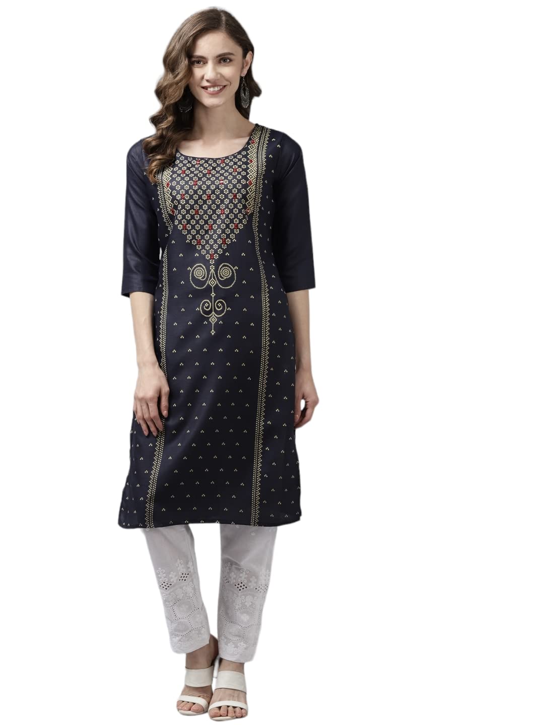 Aarika Womens Navy Blue Color Printed Kurti (Kurti-W-Mg-9097-Navy-Blue-M)