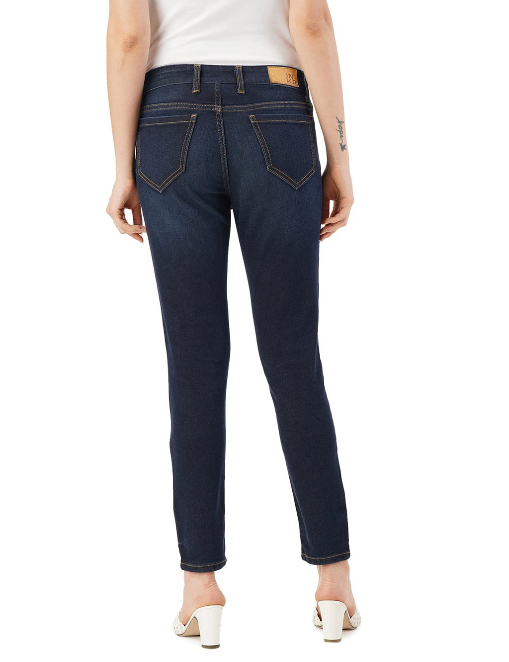 INKD Womens Contrast Stitch Stretchable Skinny Fit Jeans