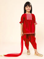 A.T.U.N. (ALL THINGS UBER NICE) Girls Pleated Gotta Patti Kurti with Dhoti Pants & Dupatta Set | Ethnic Wear Clothing Set