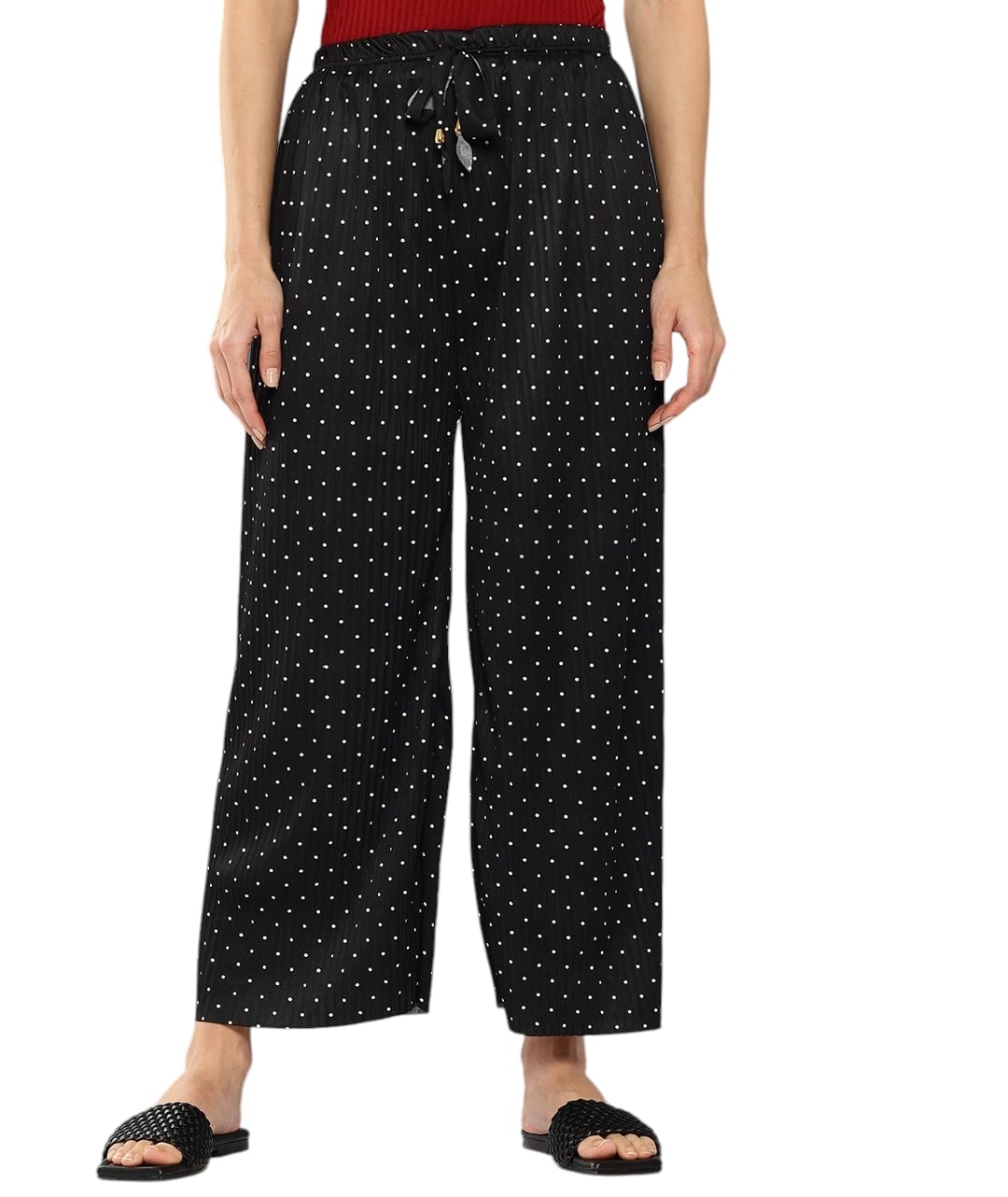 Aarika Girls Casual Black Colour Polka Dot Nylon Palazzo-(12-15 Years)-(PL-KG-15-BLACK-M)