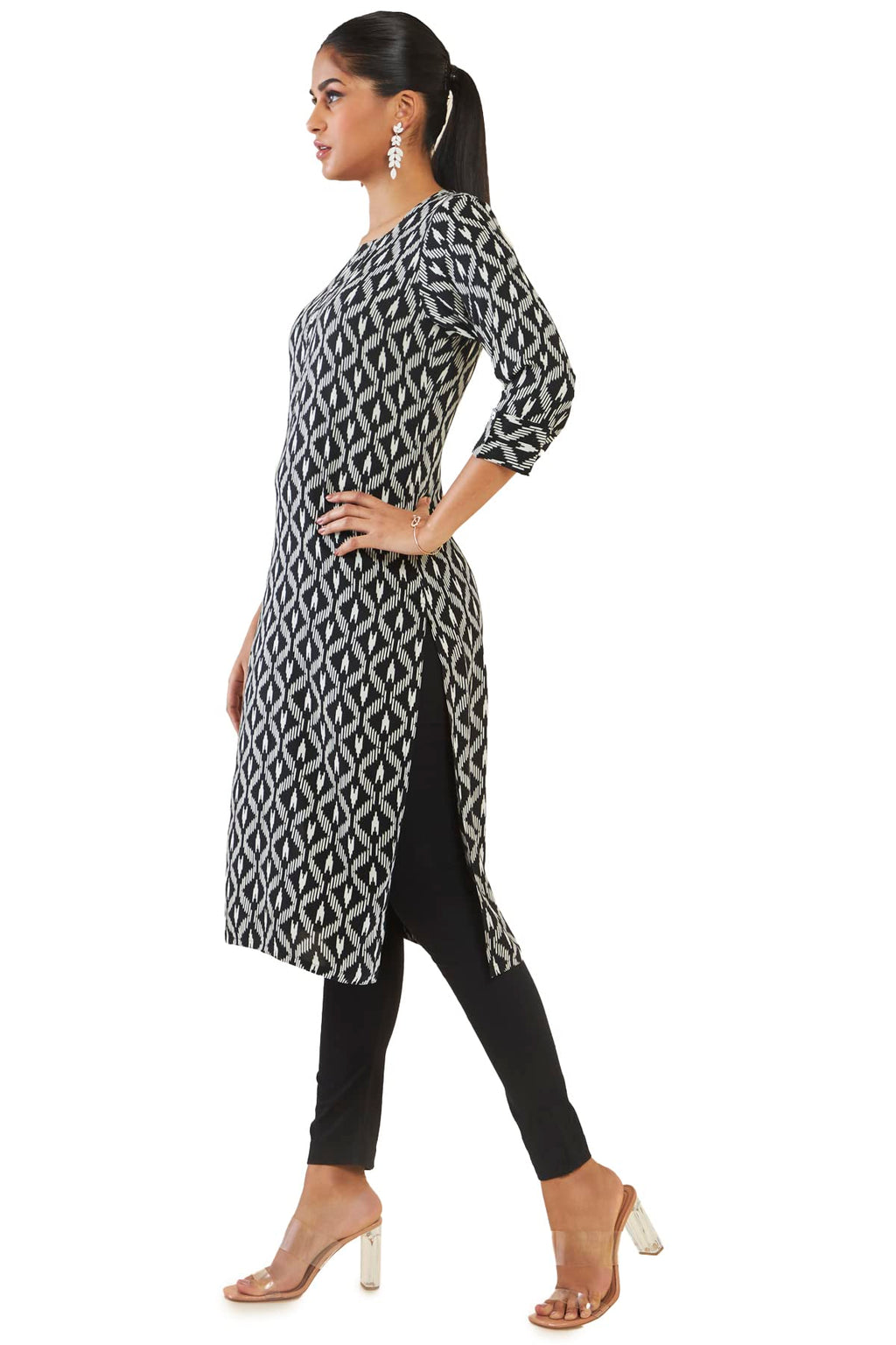 Soch Women Black Rayon Geometric Kurta