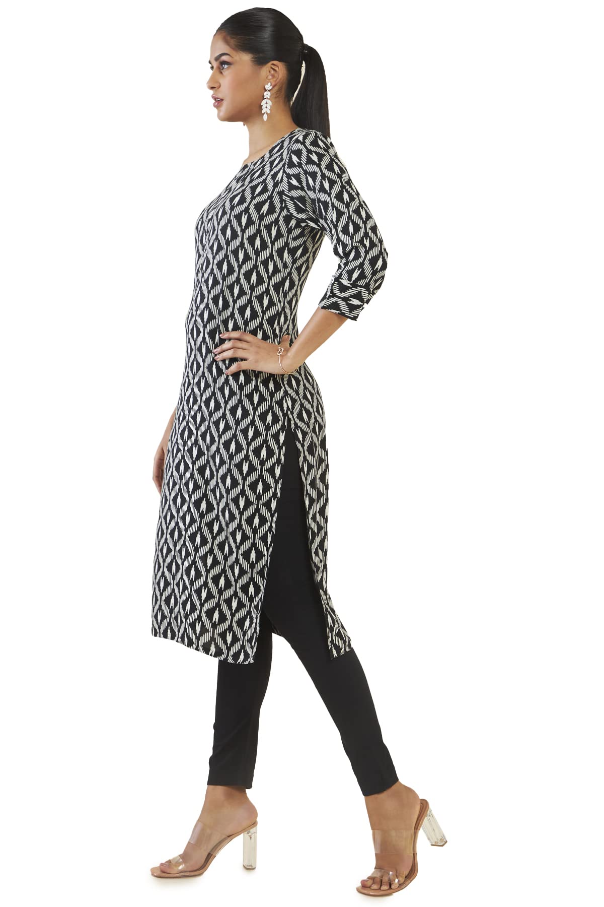 Soch Women Black Rayon Geometric Kurta