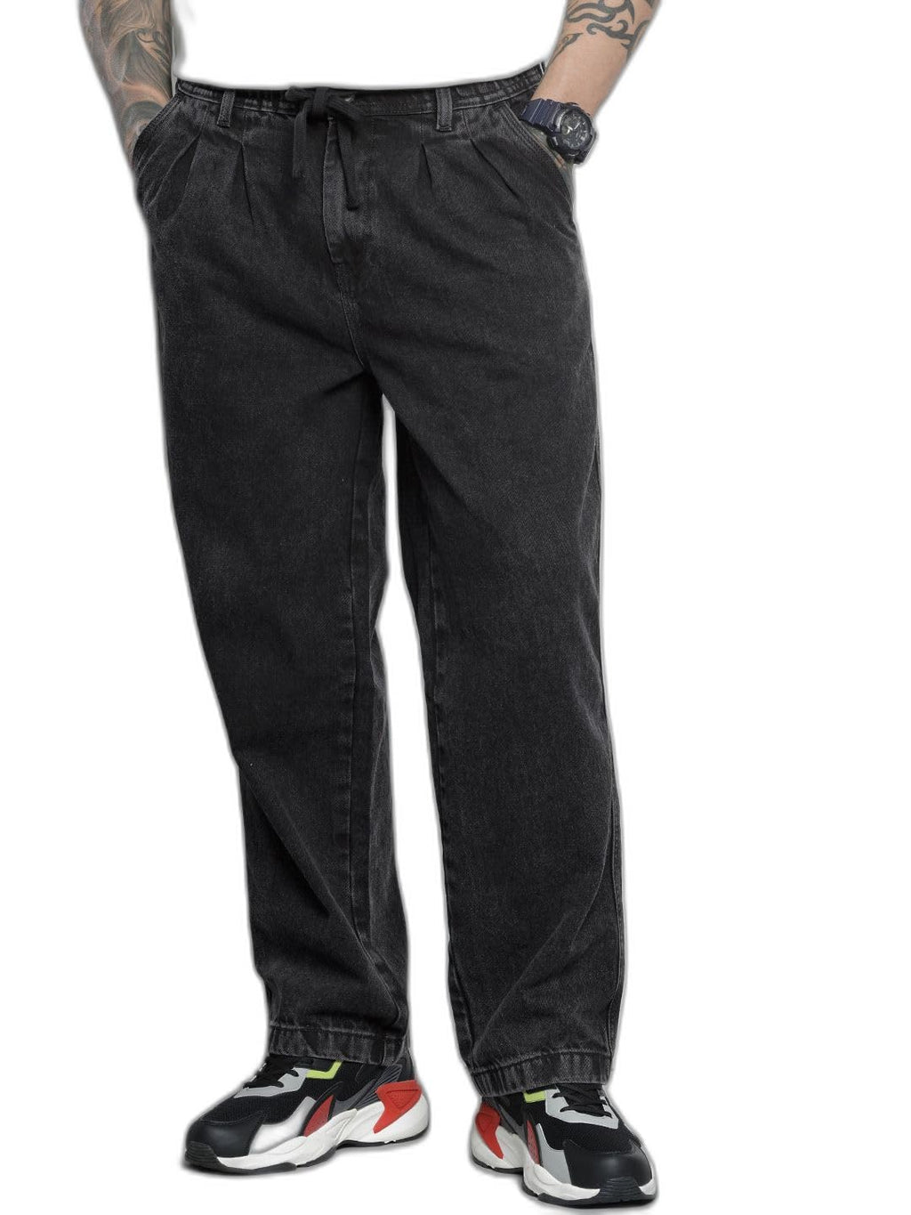 The Indian Garage Co Mens Relaxed Fit Solid Denim Sweater