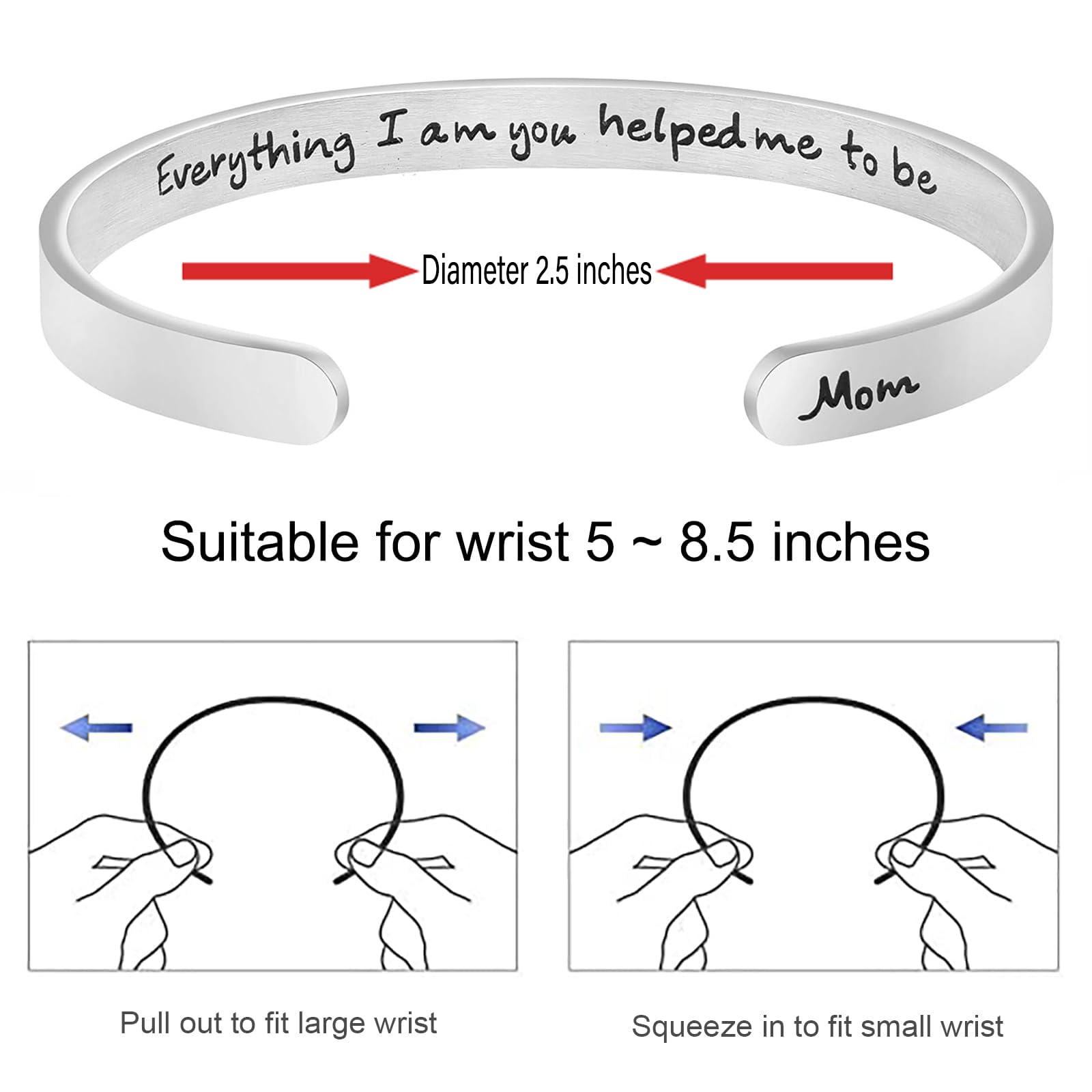 JoycuFF gifts for Mom Mama Mum Mommy Mothers Day Bracelet Mother Daughter Jewelry Everything I am You helped Me to Thanks Mom