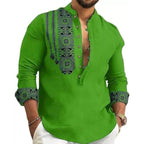 Deelmo MenS Cotton Blend Mandarin Collar Self One Design Full Sleeve Casual Short Kurta Green