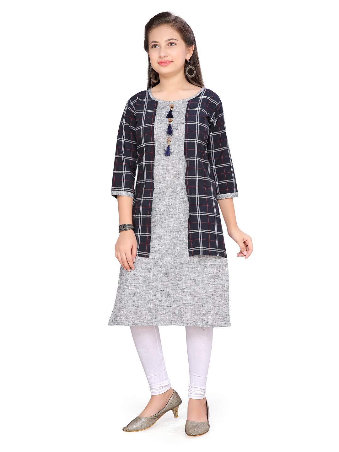 Aarika Girls Contemporary Regular Fit Cotton Kurti Legging Set(Kl-Tr-767-Blue-32)