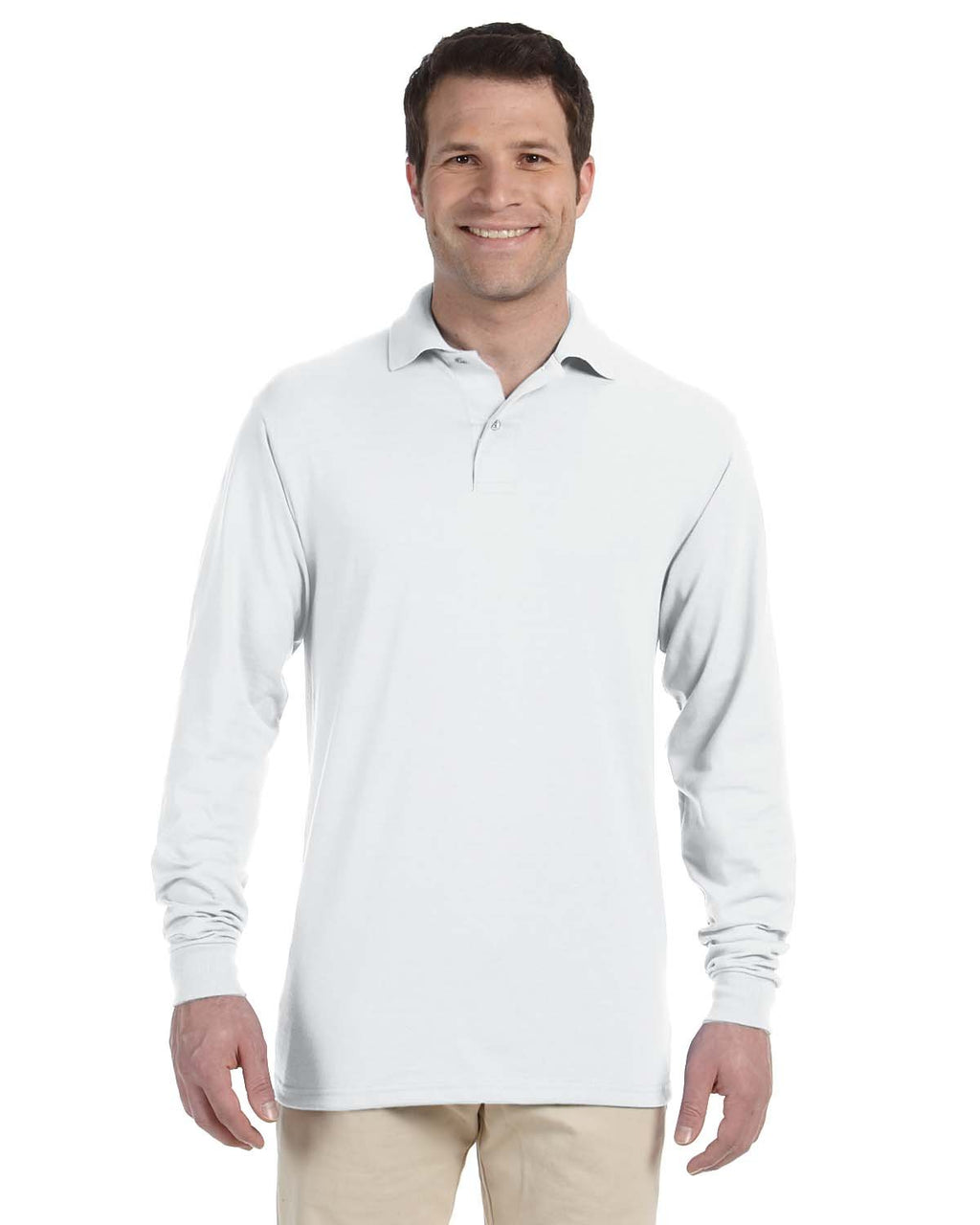 Jerzees Men's SpotShield Stain Resistant Polo Shirts (Short & Long, Long Sleeve-White, Small