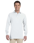 Jerzees Men's SpotShield Stain Resistant Polo Shirts (Short & Long, Long Sleeve-White, Small