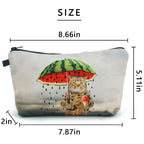 Cosmetic Bags for Women Small Funny Cat Holding Watermelon Umbrella Ice Cream Makeup Bag for Purse Travel Toiletry Bag Accessori
