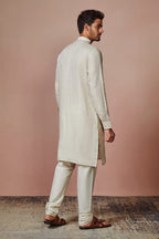 Manyavar Mens Kurta, Full Sleeve Mandarin Collared Ethnic Knee Length Kurta, Linen Kurta For Festival, Wedding, Party, Anniversa