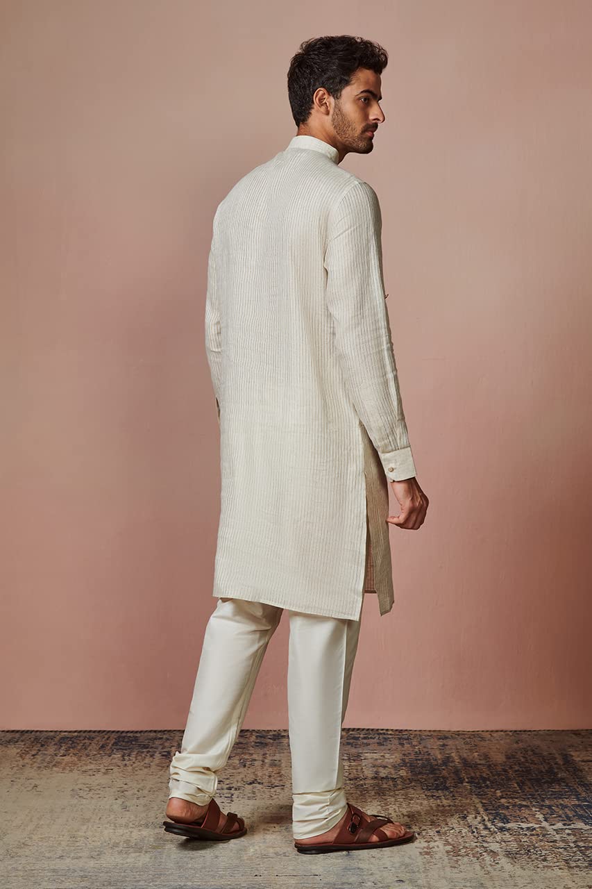 Manyavar Mens Kurta, Full Sleeve Mandarin Collared Ethnic Knee Length Kurta, Linen Kurta For Festival, Wedding, Party, Anniversa