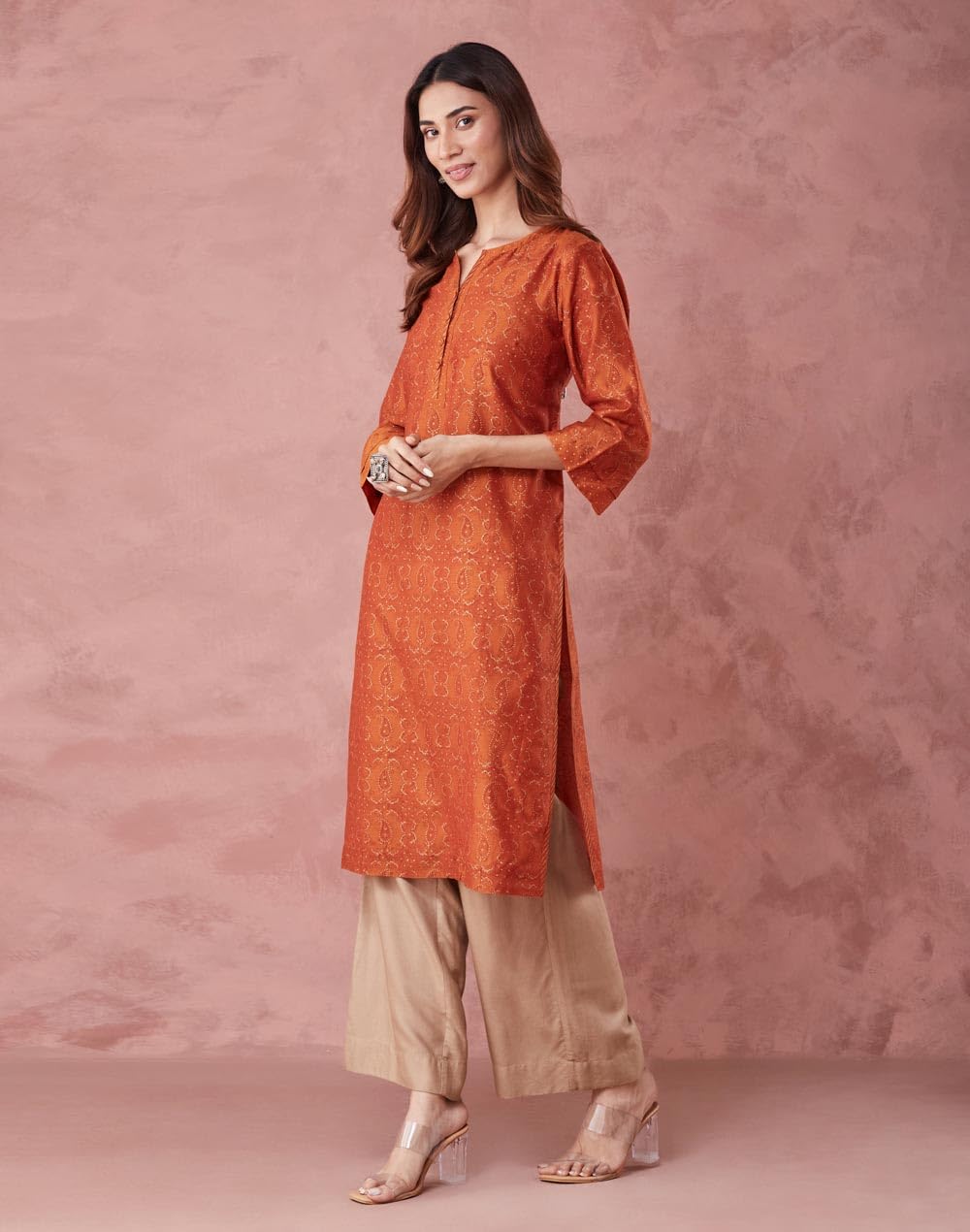Fabindia WomenS Cotton Silk Printed Regular Kurta (1038254Rust_Rust