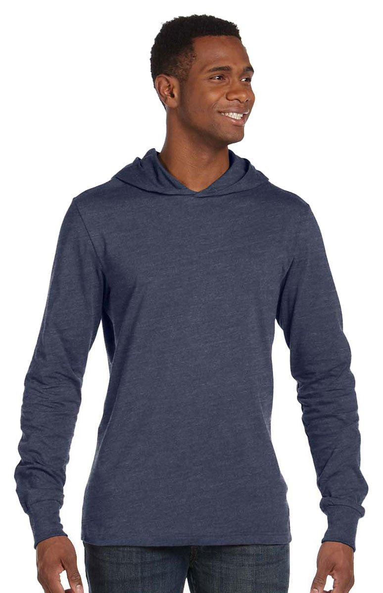 Unisex Jersey Long-Sleeve Hoodie - HEATHER NAVY - XS(D0102H7WFL6)