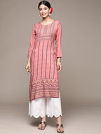 Anubhutee Women'S Viscose Rayon Peach Foil Print Ethnic Motifs Printed Straight Kurta