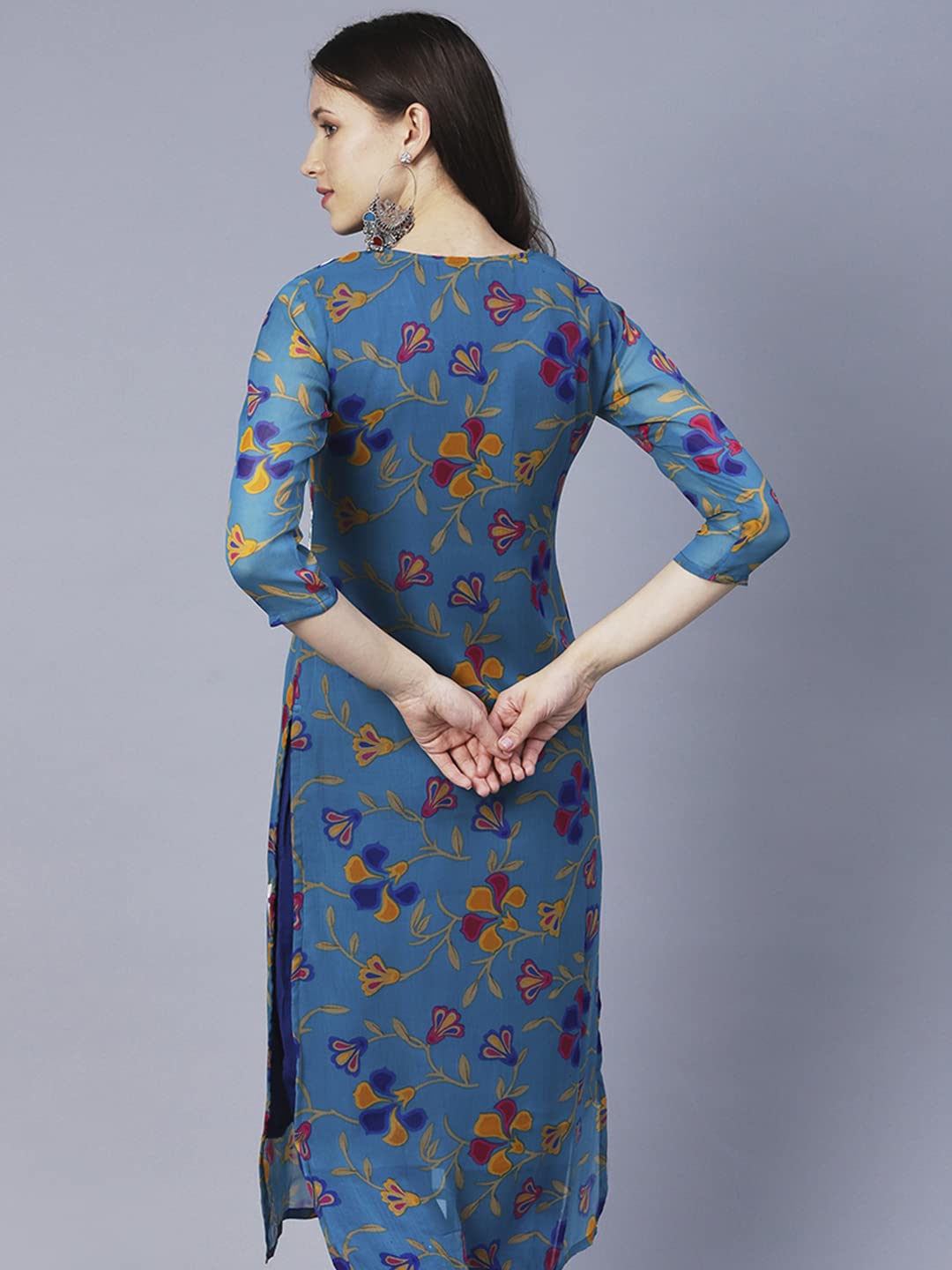 Gosriki Women'S Printed Georgette Chikankari Embroidered Kurti (Gori-Cerosin-Nw-Gs)