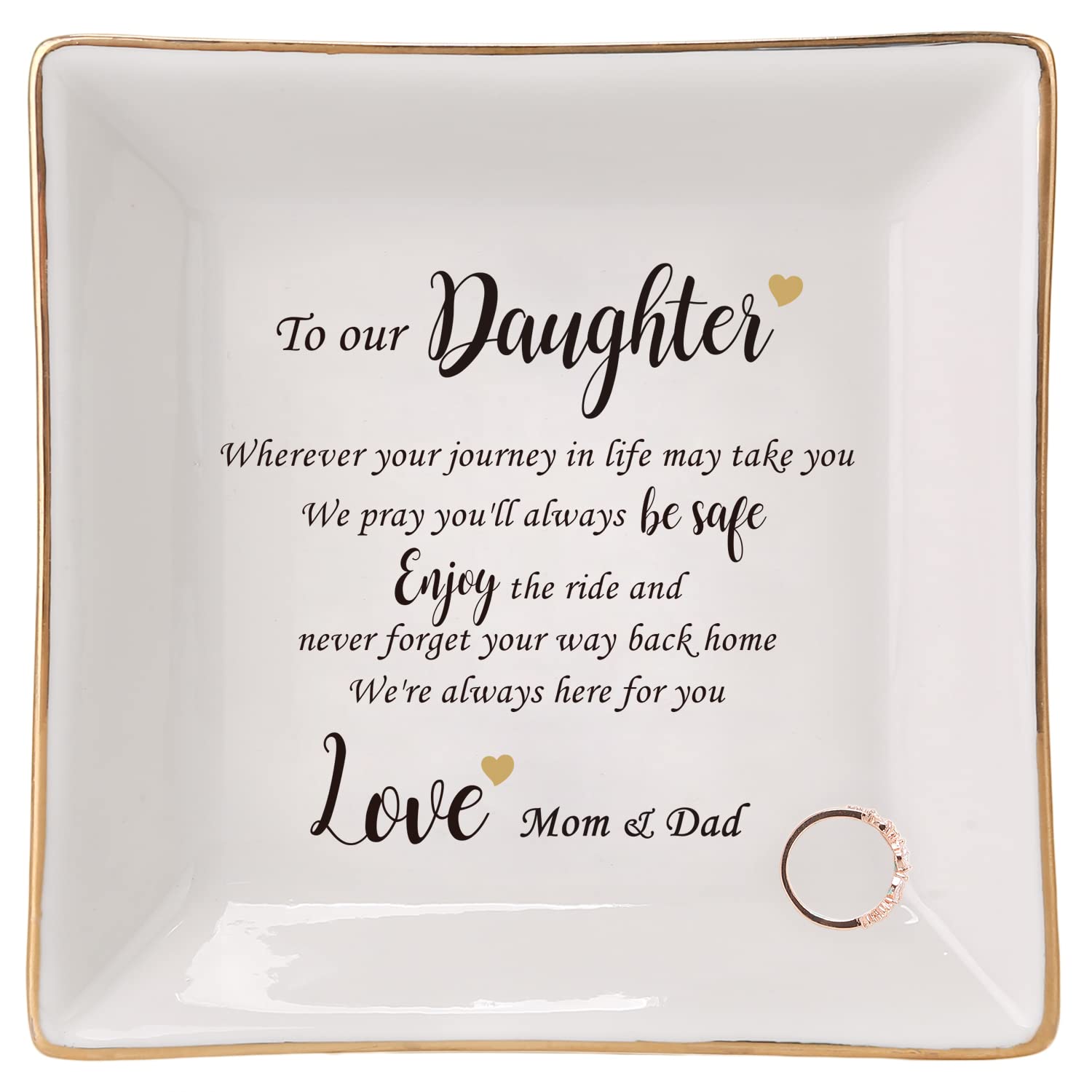 HOME SMILE Engagement Wedding Gifts for Daughter From Parents,Daughter Ringt Dish Jewelry Tray-Birthday,Christmas,Valentine's Da