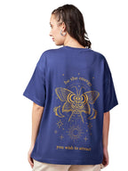 Bewakoof Heavy Duty 1.0 Womens Graphic Print Oversized Fit Half Sleeve Round Neck Cotton Blend T-Shirt_629058_Blue_XL