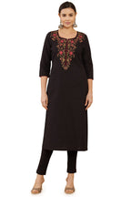 Soch Women Black Cotton Floral Kurtas