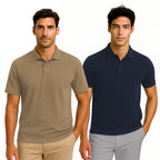 Nobero MenS Solid Regular Fit Polo Shirt (1M-Twpo-R0003_Latte / Navy Blue