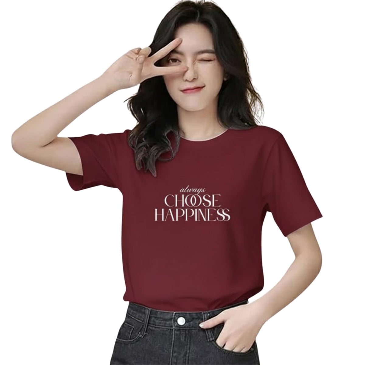 Shaira Fashion Smile Graphic TShirt, Kids Cotton Top, Casual Short Sleeve For Girls (In, Age, 15 Years, 16 Years, Regular, Maro 15-16
