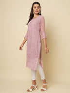 Vairagee WomenS Georgette Straight Cut Round Neck Kurta With Beautiful Lucknowi Chickankari Work (1631)