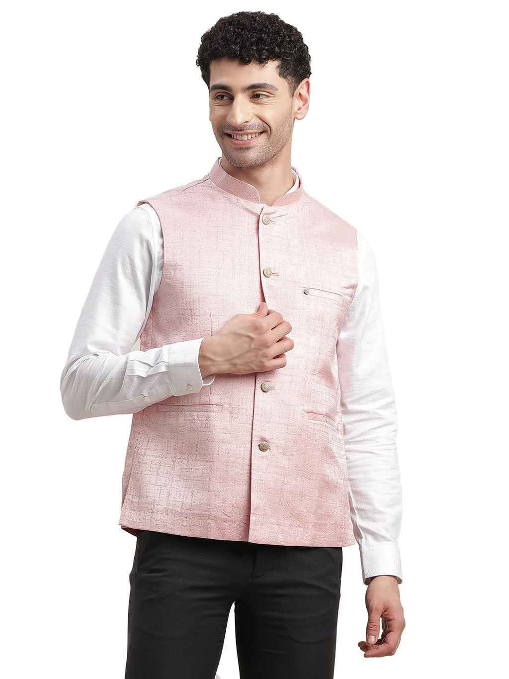 Turtle Men Cotton Viscose Light Pink Nehru Jacket
