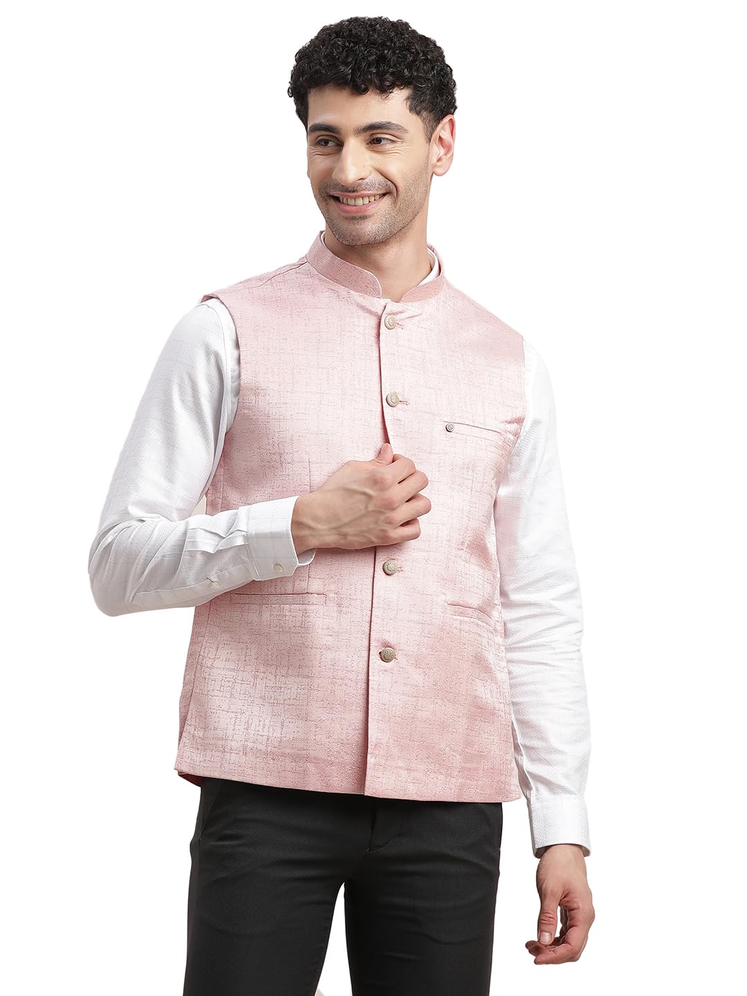 Turtle Men Cotton Viscose Light Pink Nehru Jacket