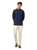 Manyavar Mens Blue Art Silk Solid Short Kurtas