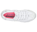 Skechers Women's D'Lites Memory Foam Lace-up Sneaker,White Silver,7 M US