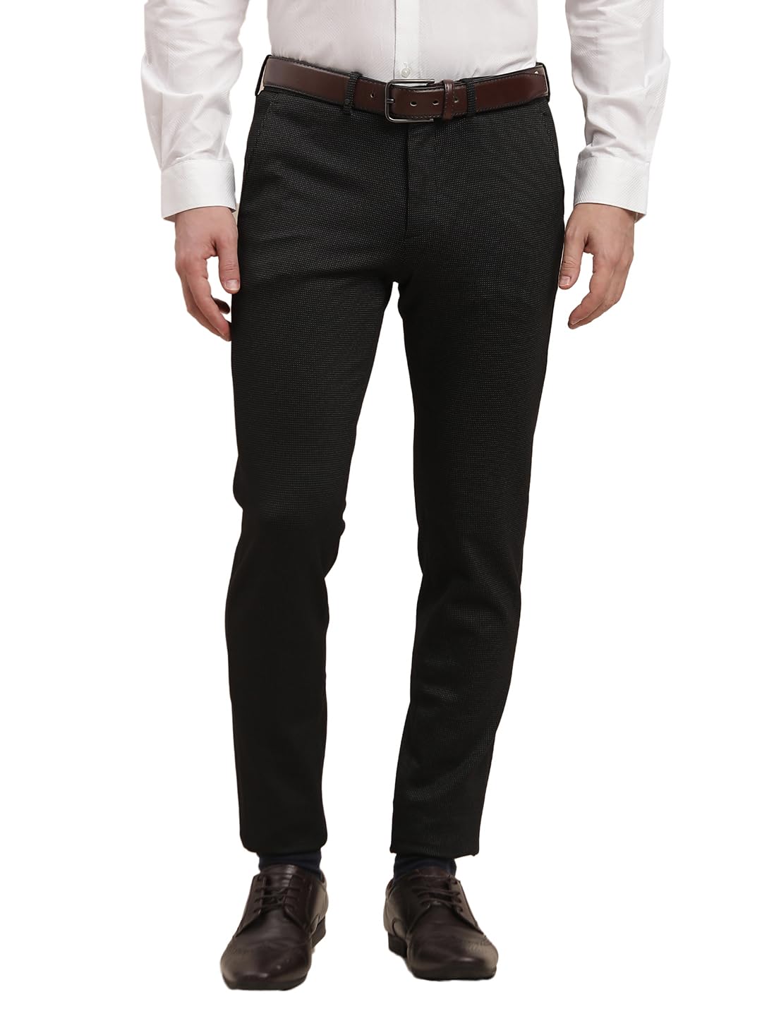 Turtle Men Cotton Stretch Slim Fit Solid Black Flat Front Formal Trouser