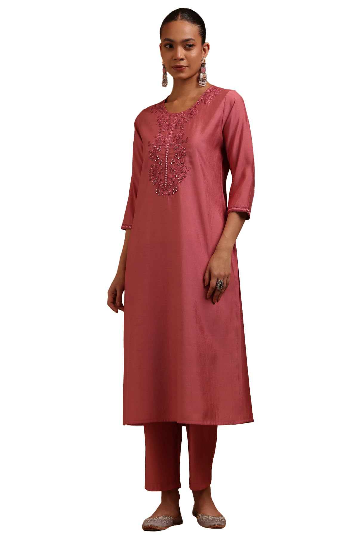 Soch Women Muslin Floral Embroidered Kurta Set with Faux Mirror
