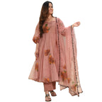 Gosriki Women'S Organza Printed Anarkali Kurta With Pant & Dupatta (Pugmor-Peach-Gs_Xxl_Peach_Xx-Large)