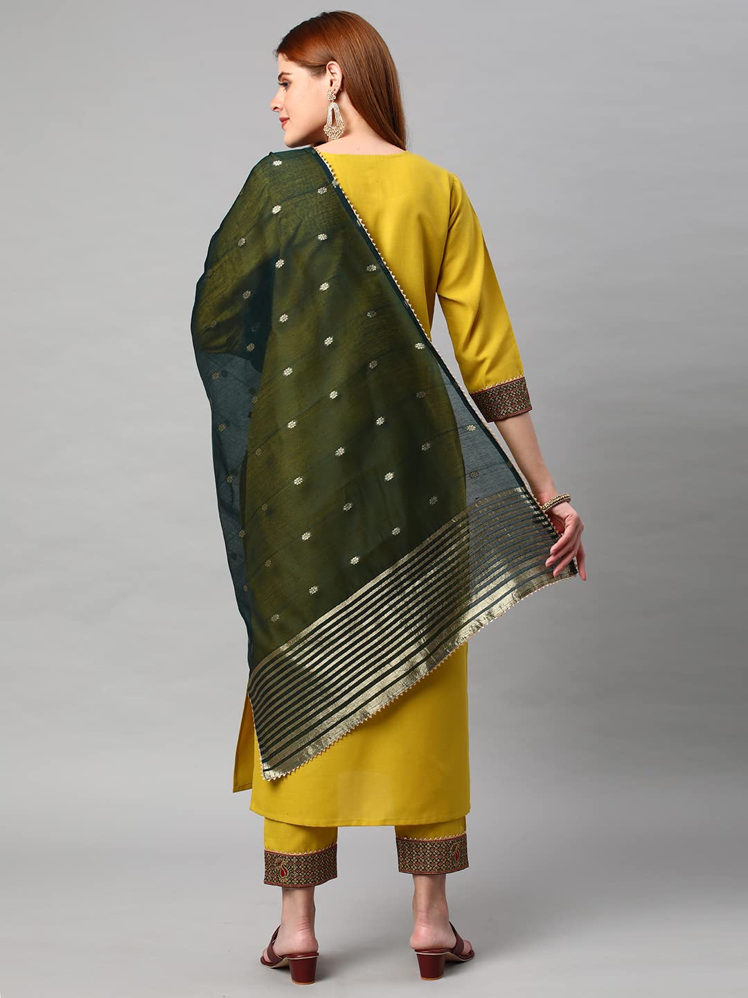 Anni Designer Women'S Cotton Blend Solid Kurta And Pant With Dupatta Set (Start-Mustred)