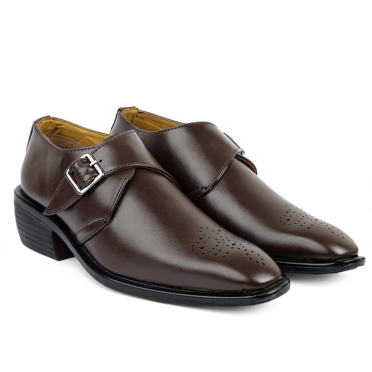 BXXY Mens Elevator Height Increasing Formal Mocassin Monk Brown Slipon Shoes 7