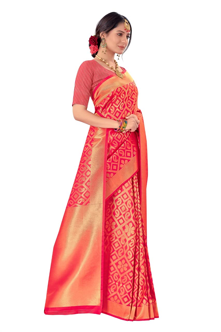 Pujia Mills Women And Girls Banarasi Silk Saree With Blouse Piece