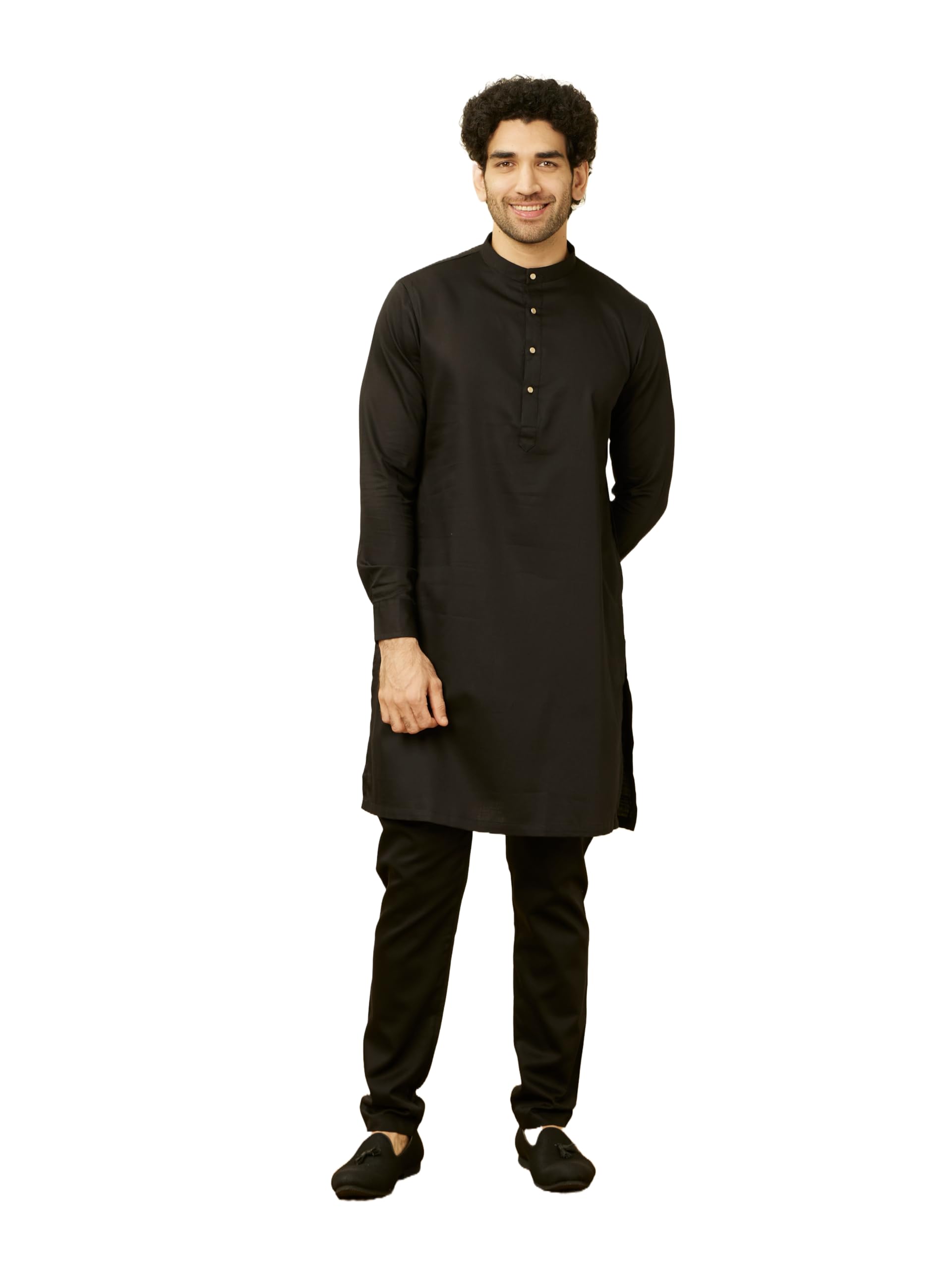 Manyavar Mens Black Cotton Kurta Pyjama Set