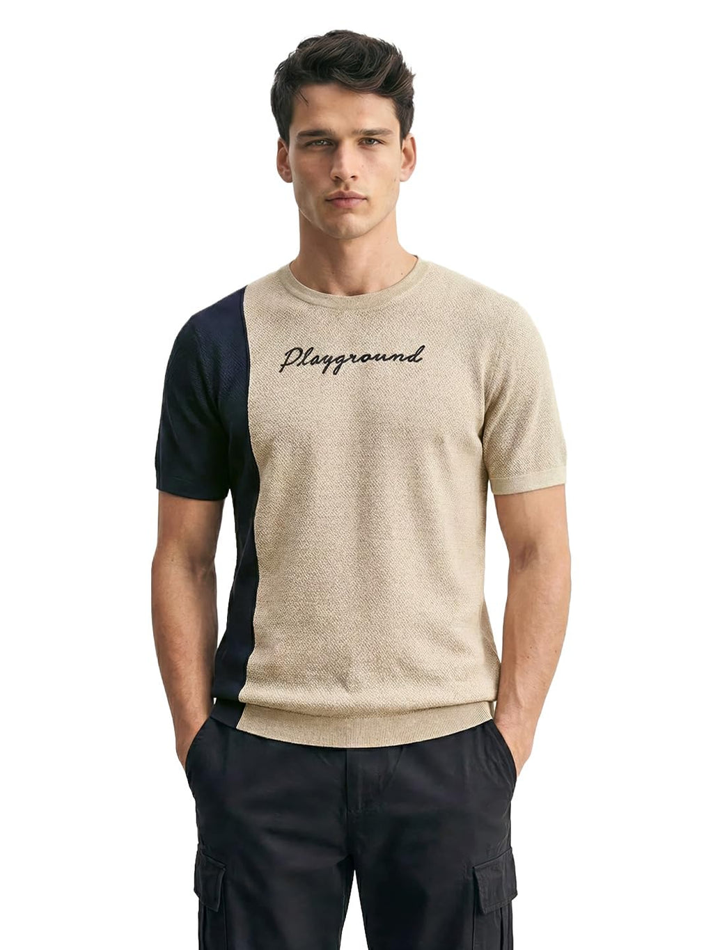 The Indian Garage Co Mens Slim Fit Half Sleeves Solid Crew Neck T-Shirt