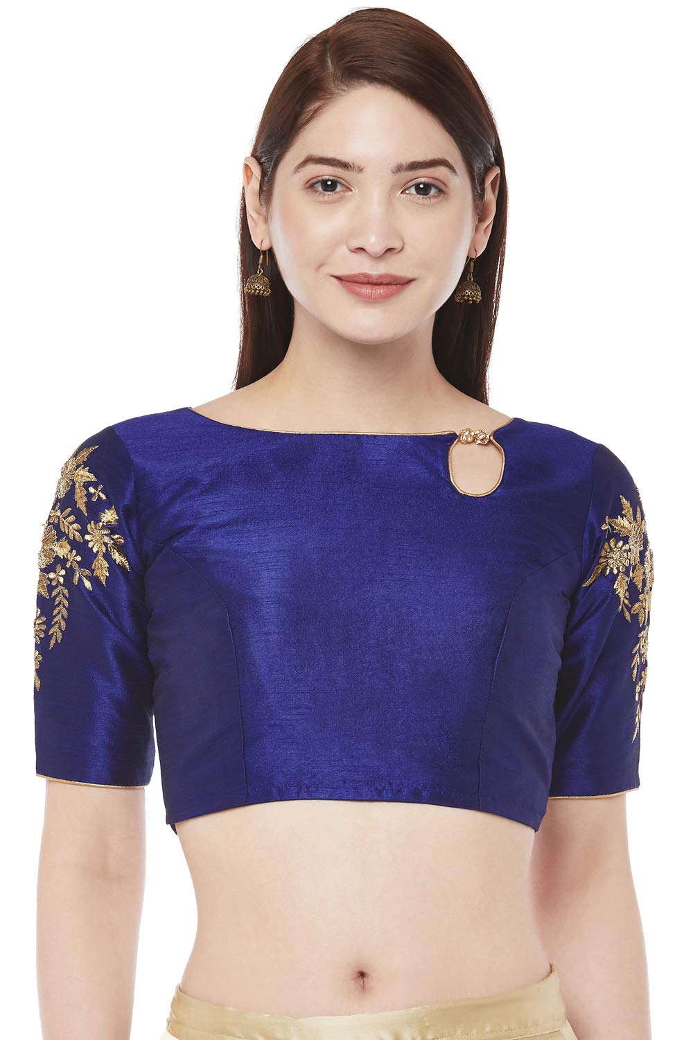 Studio Shringaar WomenS Silk Readymade Saree Blouse With Sleeves Embroidery.(Royal Blue, 38) 38