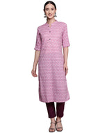Ishin Women'S Cotton A-Line Printed Floral Print Pink & White Kurti Inwka0392_Pn_Xl_Pink & White