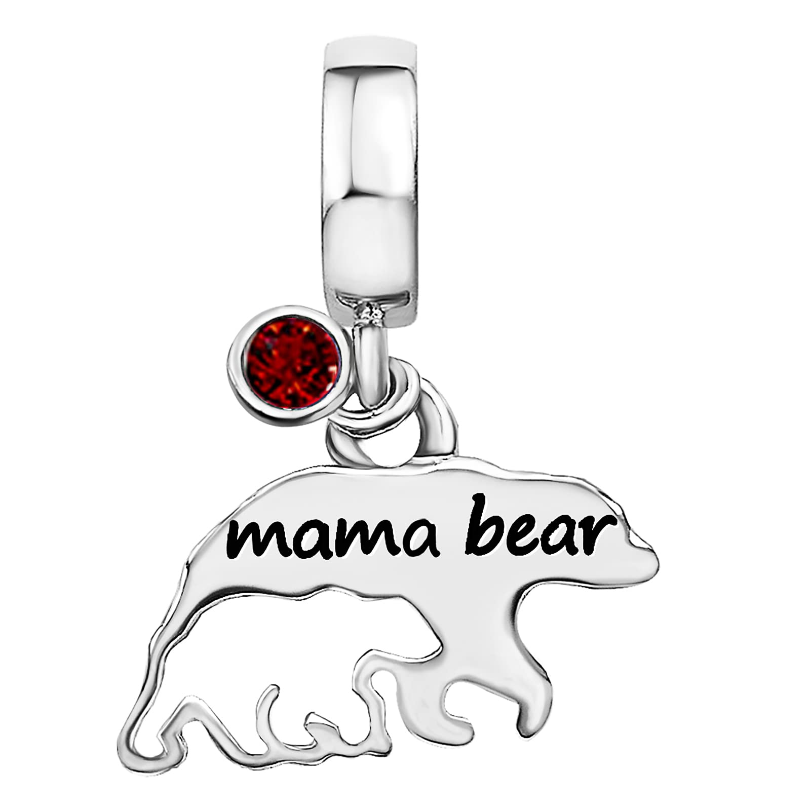 JMQJewelry Mama Bear Love Crystal Birthday Birthstone January Red Charms For Bracelet Compatible with Pandora Bracelets Hallowee