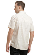 Turtle Men 100% Cotton Slim Fit Beige Printed Half Sleeve Casual Shirt