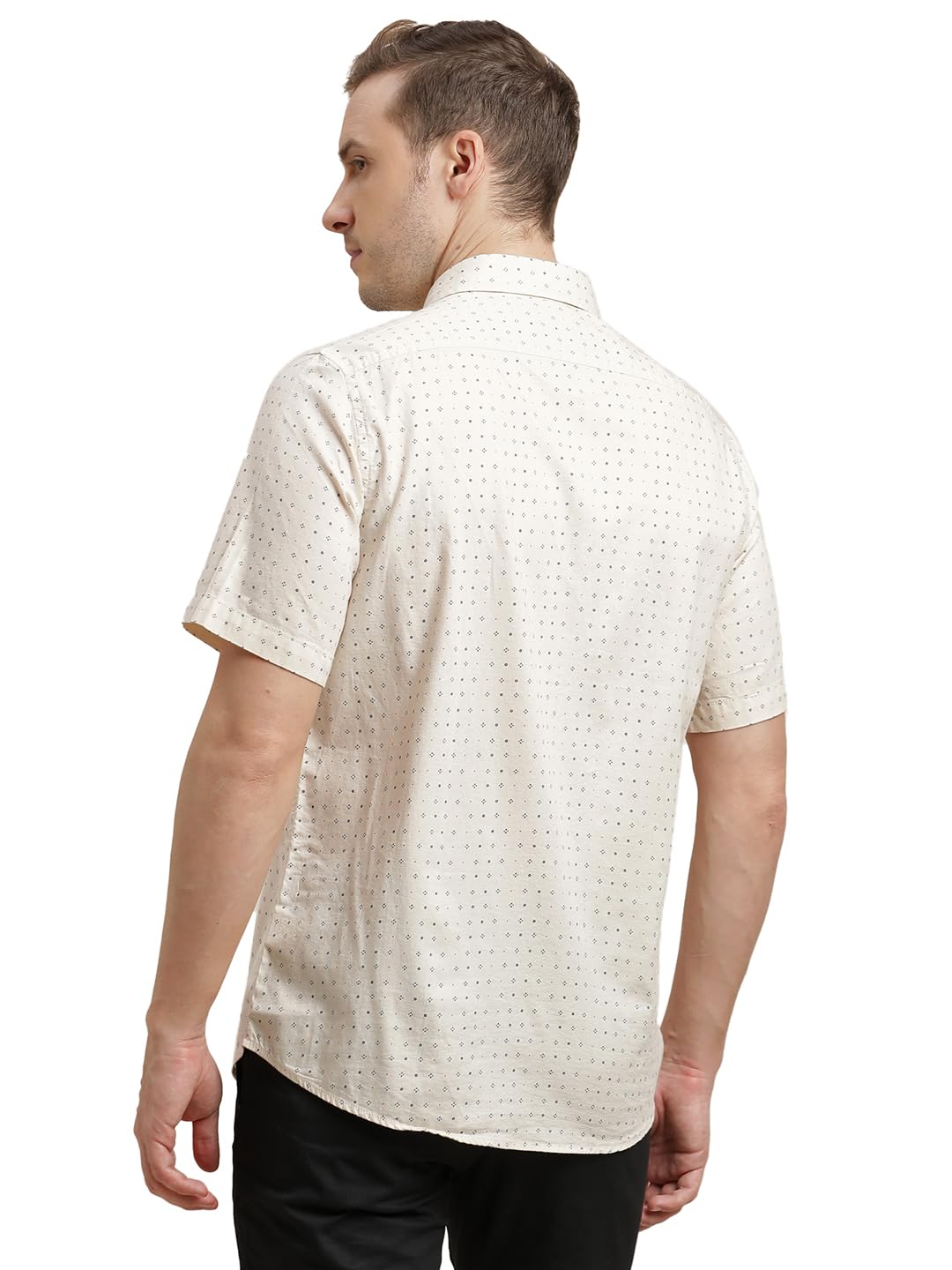 Turtle Men 100% Cotton Slim Fit Beige Printed Half Sleeve Casual Shirt
