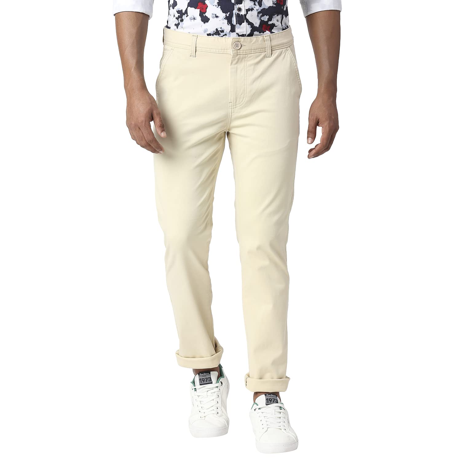Pepe Jeans Men Mid Rise Slim Pants (Pm211601_Beige, 32)