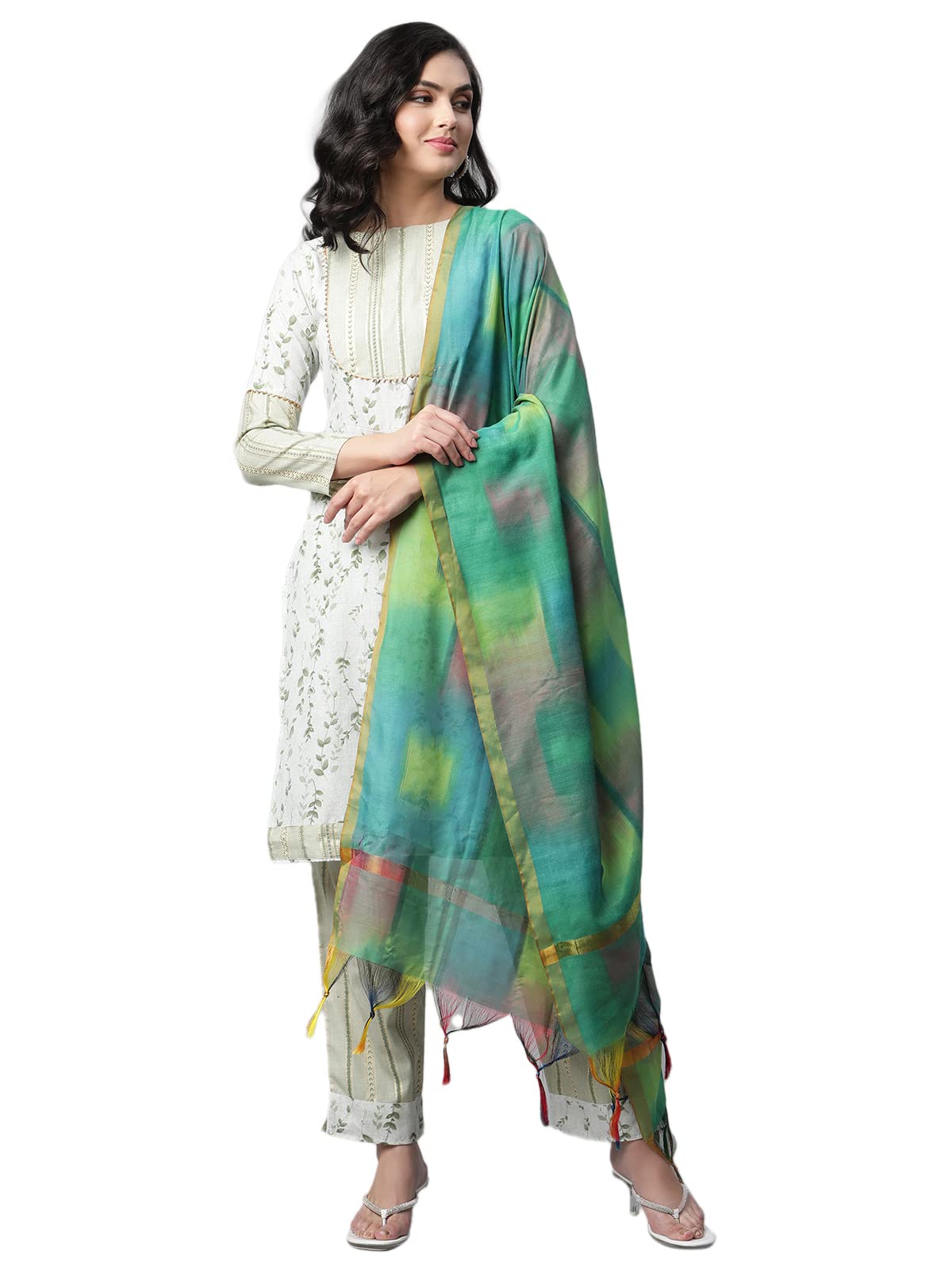 Greciilooks Cotton Printed Kurti Festive Regular Fit Kurta Set For Women (Gl-K2612&P54_Light Green_L)