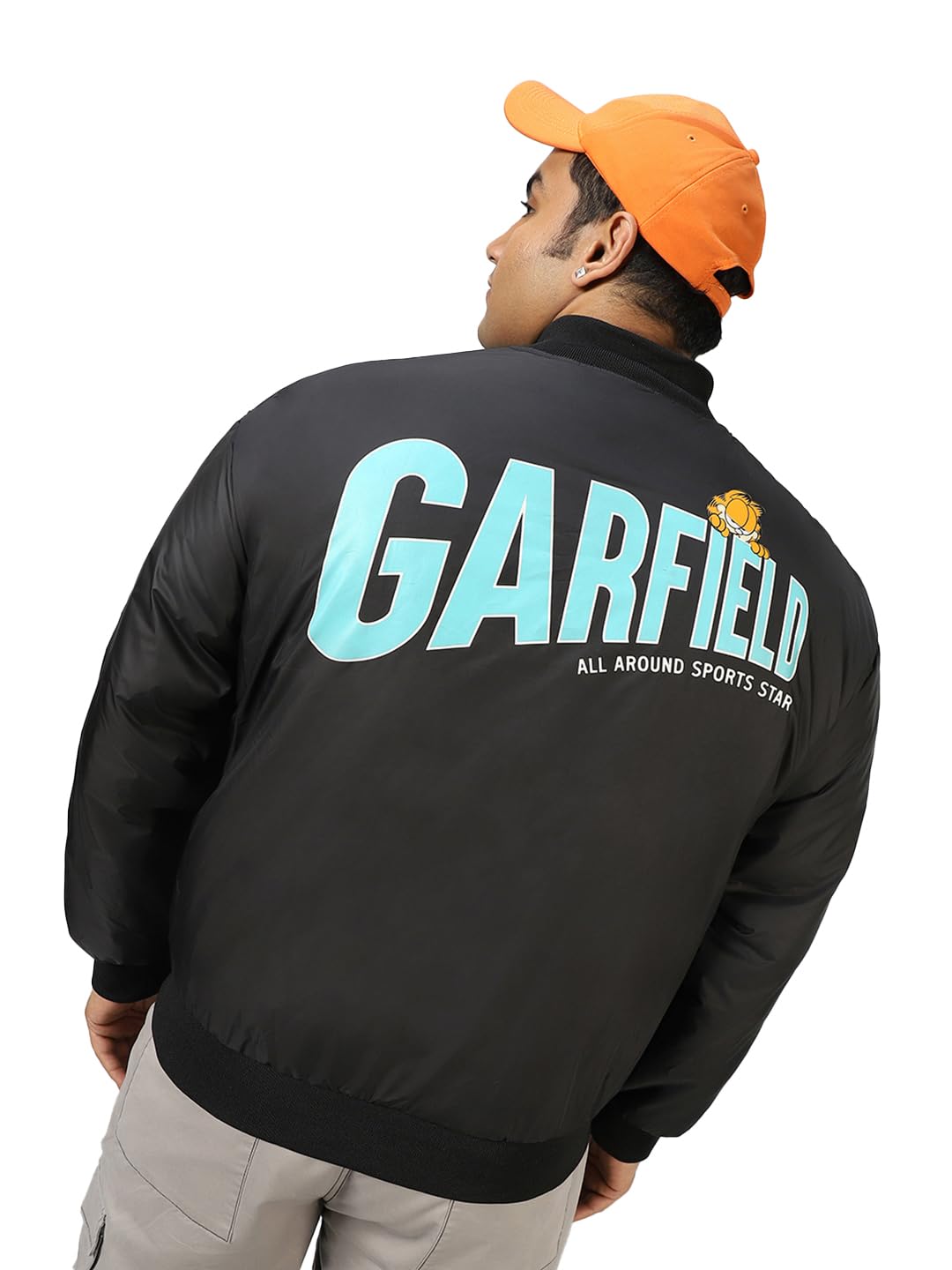 Bewakoof Official Garfield Merchandise MenS Graphic Printed Oversized Fit Plus Size Jacket_597104_Black_5Xl