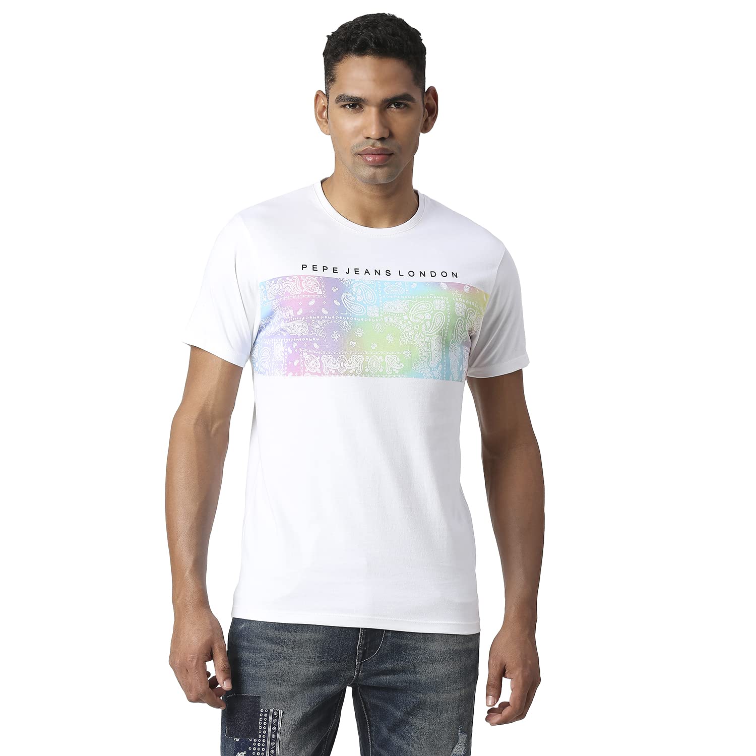 Pepe Jeans MenS Graphic Slim Fit T-Shirt (Pm509016800L_White