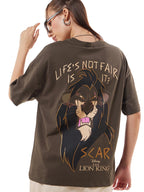 Bewakoof Official Disney Merchandise Lion King Womens Graphic Printed Oversized Fit Half Sleeve Round Neck Pure Cotton T-Shirt_
