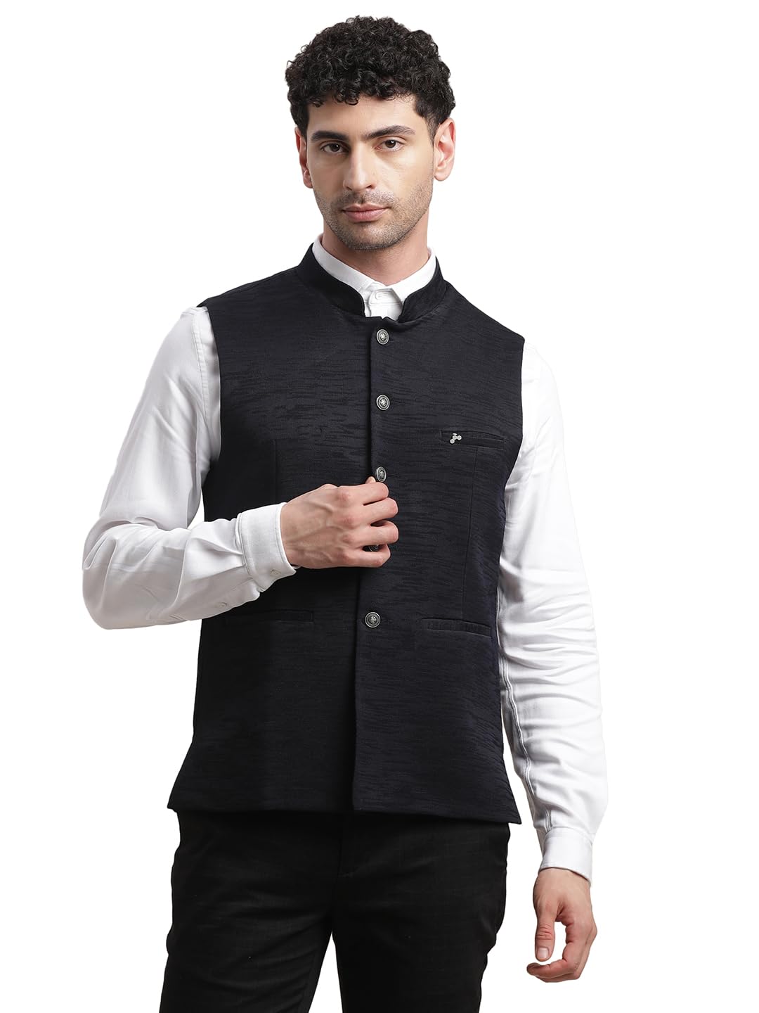 Turtle Men Terry Rayon Black Nehru Jacket